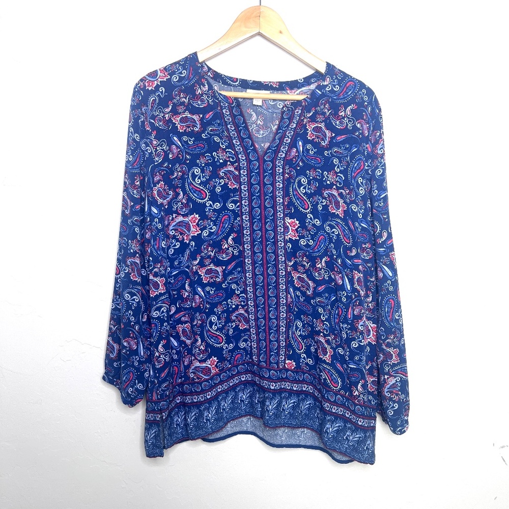 J. Jill paisley top boho shirt blue